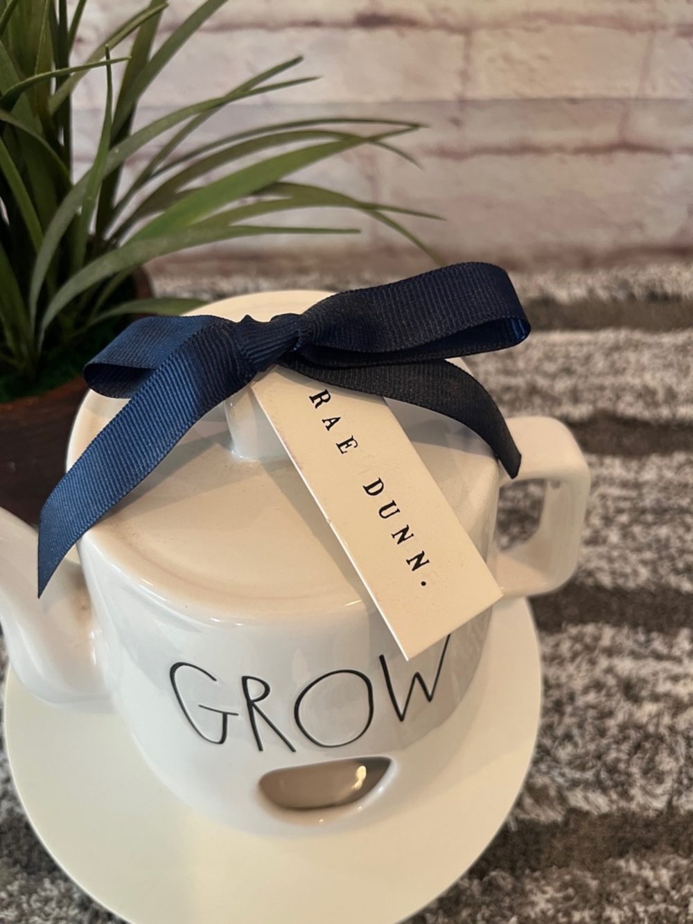 Rae Dunn “GROW”  with Navy Ribbon NWT - Picture 3 of 4